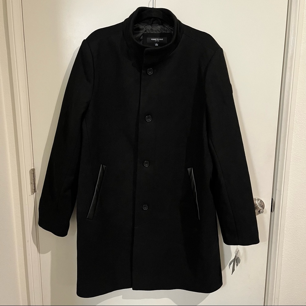 Kenneth Cole New York Wool blend long overcoat Black button up size large
